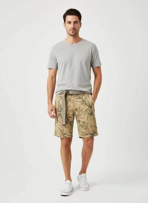Relaxed Fit Graphic Print Men's Cargo Shorts for Summer Casual Wear (Belt Not Included)