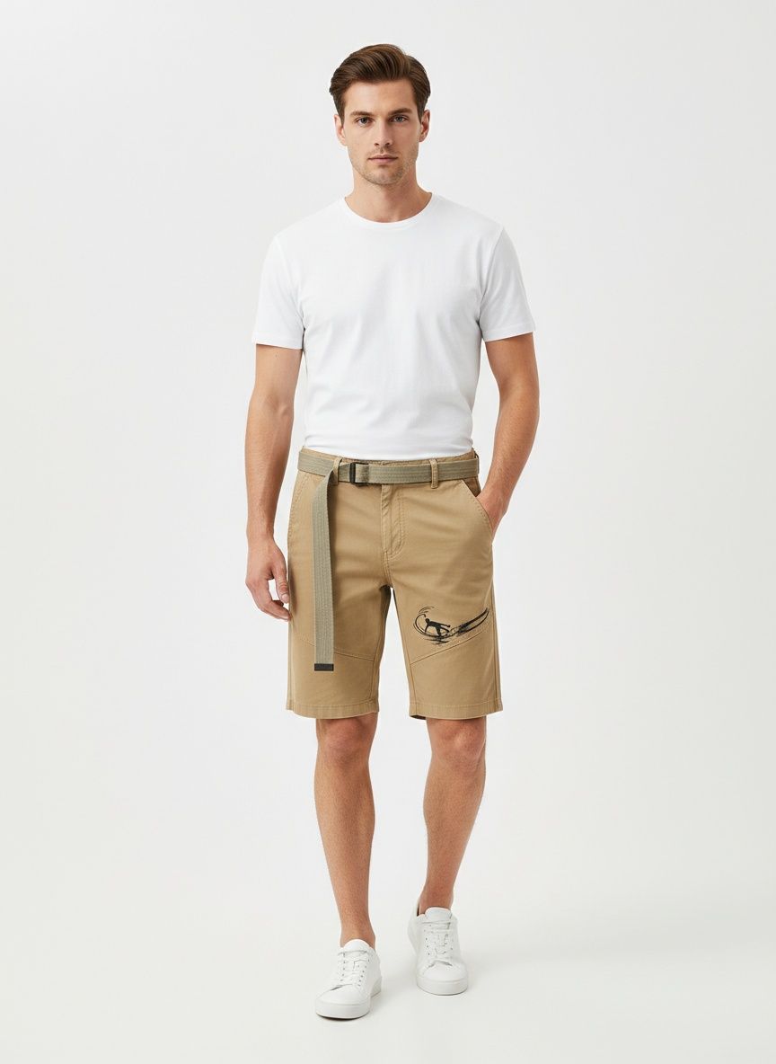 Relaxed Fit Graphic Print Men's Cargo Shorts for Summer Casual Wear 2026 (Belt Not Included)