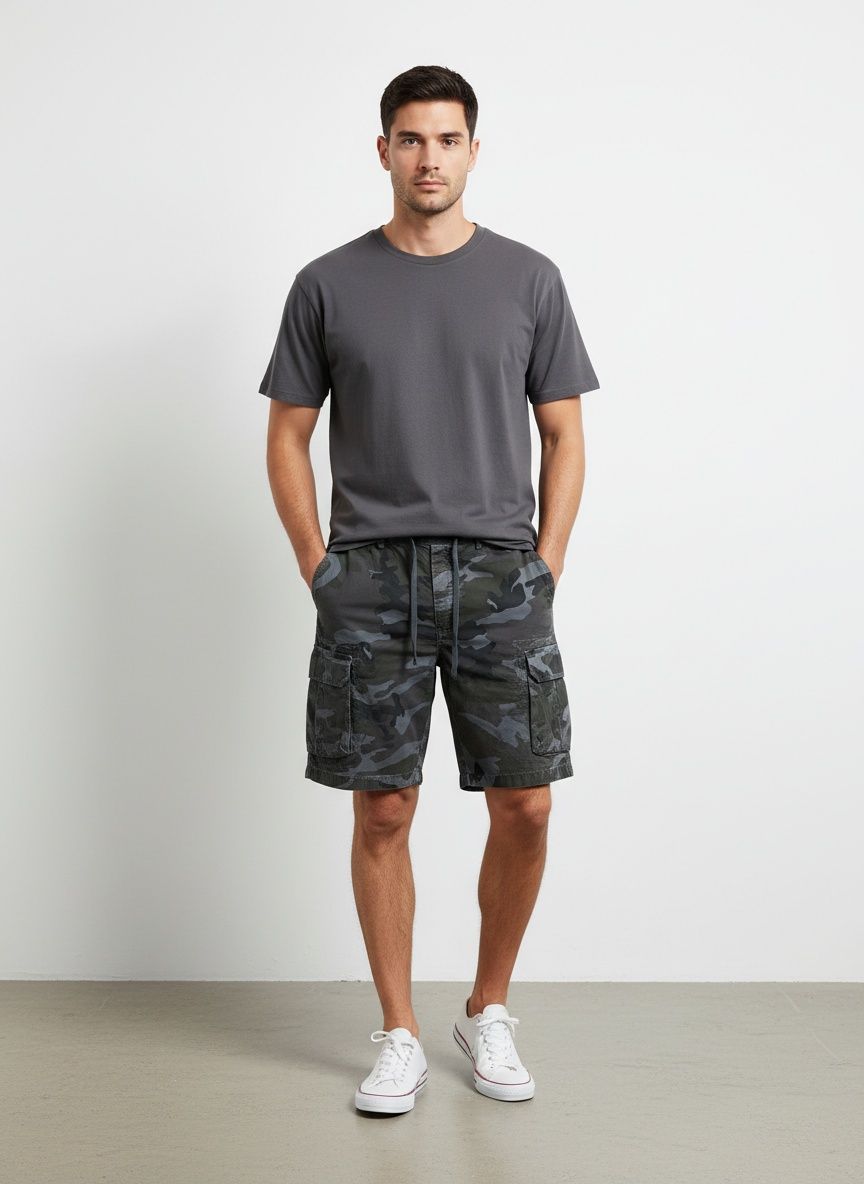 Pantalones cortos cargo de verano con múltiples bolsillos y camuflaje para hombre