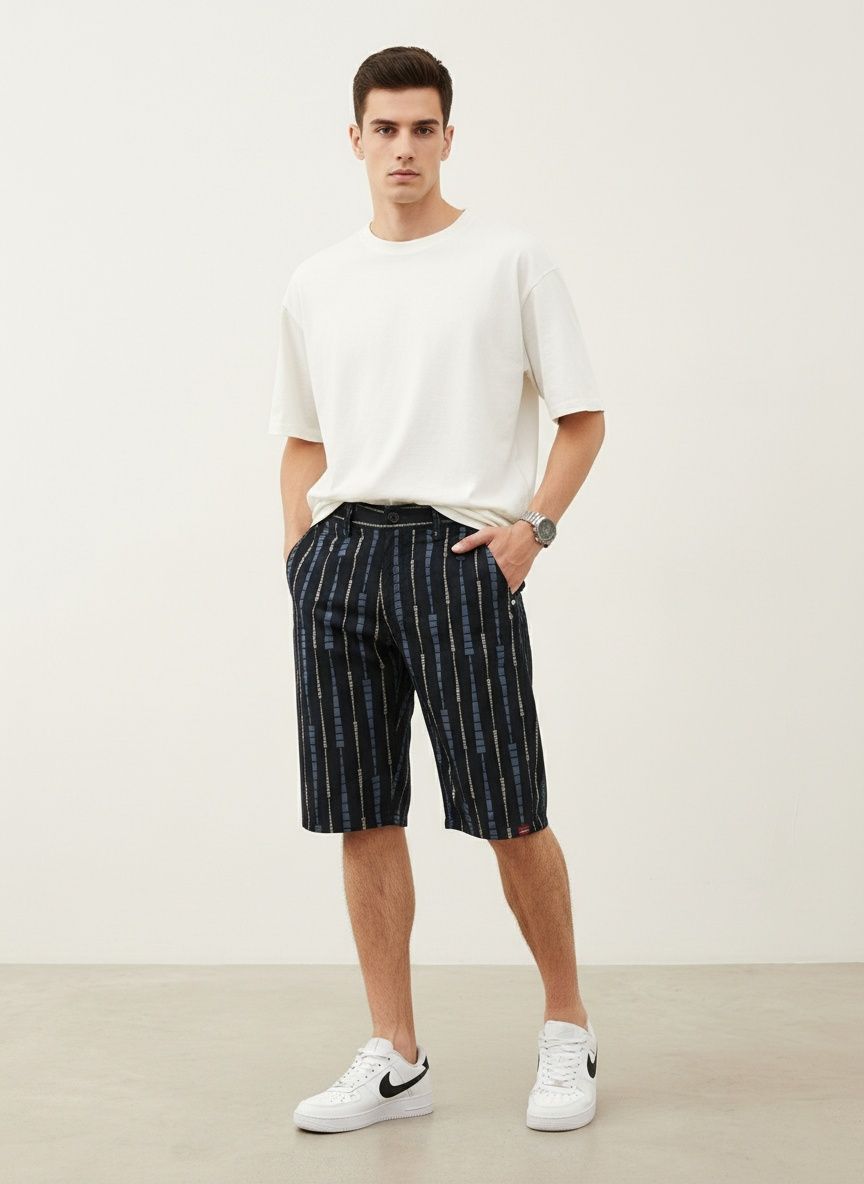 Relaxed Fit Striped Summer Men's Cargo Shorts for Outdoor Casual Wear