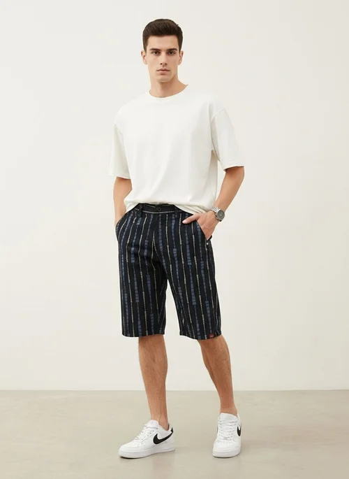 Relaxed Fit Striped Summer Men's Cargo Shorts for Outdoor Casual Wear