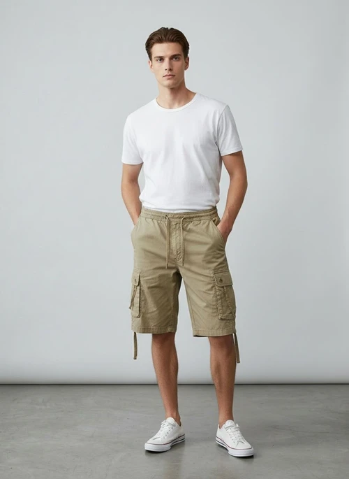 Short cargo vintage multipoches pour homme, coupe décontractée, idéal pour l'été