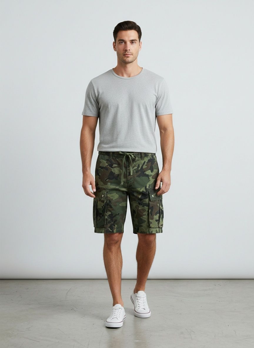 Retro-Cargoshorts für Herren mit lockerer Passform, mehreren Taschen und Camouflage-Muster für den Sommer – ideal für lässige Sommerkleidung