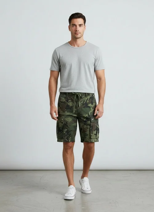 Retro Relaxed Fit Multi-Pocket Camouflage Men's Cargo Shorts for Summer Casual Wear