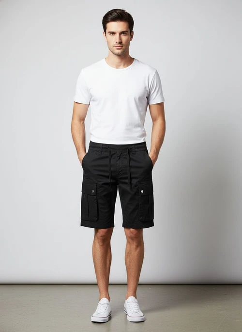 Vintage-Inspired Relaxed Fit Multi-Pocket Men's Cargo Shorts for Summer Casual Wear