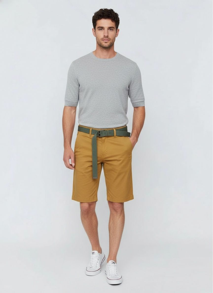 Retro Minimalist Men's Cargo Shorts for Summer Casual Wear  (Belt Not Included)