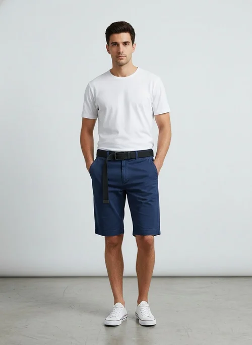 Minimalist Stretch Fit Solid Color Men's Cargo Shorts for Summer Casual Wear (Belt Not Included)