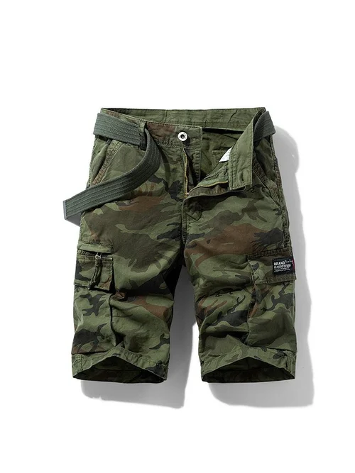 Camouflage Pattern Stretch Relaxed Fit Men's Cargo Shorts for Summer Casual Wear (Belt Not Included)
