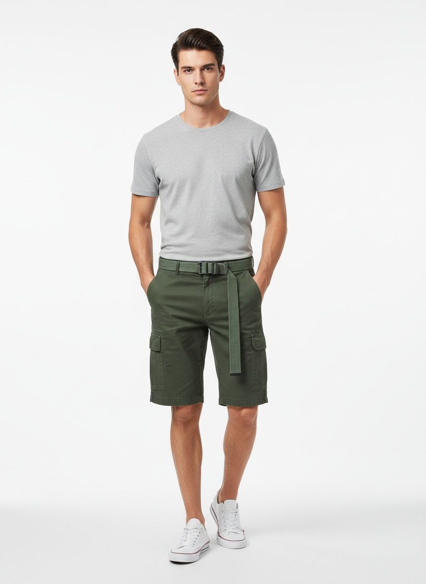 Relaxed Fit Summer Men's Cargo Shorts for Versatile Casual Wear  (Belt Not Included)