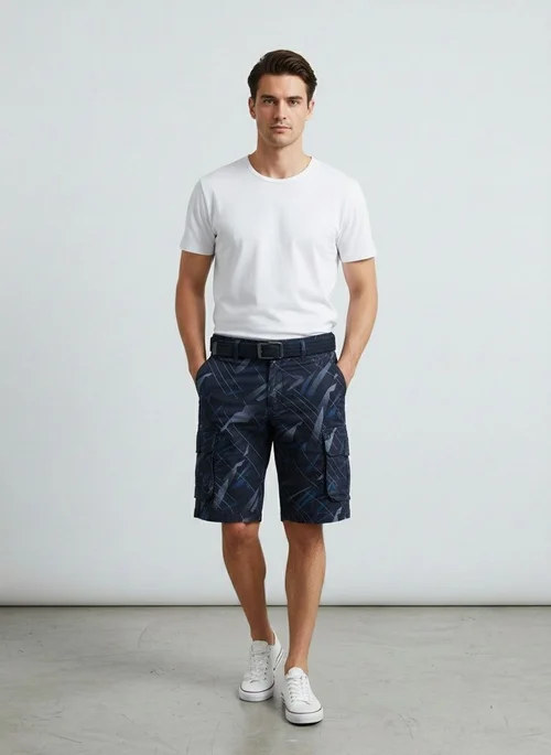 Patterned Graphic Multi-Pocket Men's Cargo Shorts for Summer Outdoor Wear