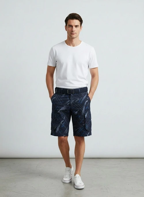 Short cargo homme à motifs graphiques et poches multiples, idéal pour l'été en extérieur