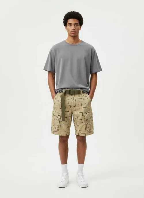 Striped Vintage Style Men's Cargo Shorts for Summer Casual Wear (Belt Not Included)