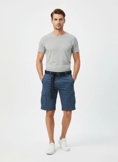 Short cargo homme style vintage multipoches pour une tenue décontractée d'été (ceinture non incluse)