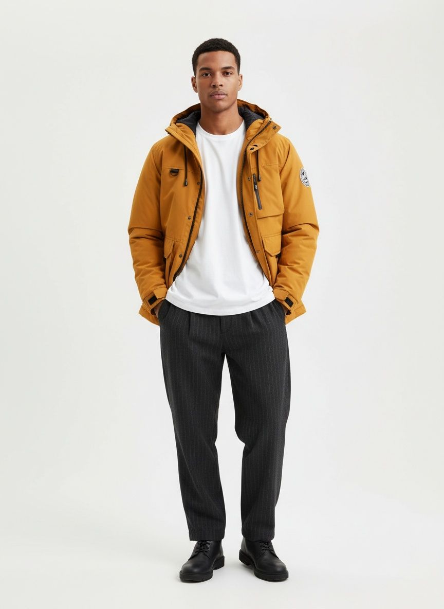 Loose Fit Stand Collar Warm Casual Men's Jacket With Inner Fleece for Winter