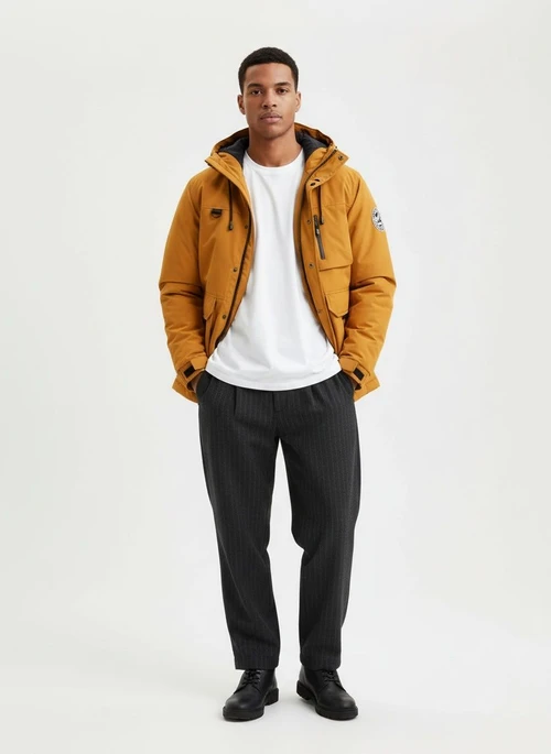 Loose Fit Stand Collar Warm Casual Men's Jacket With Inner Fleece for Winter