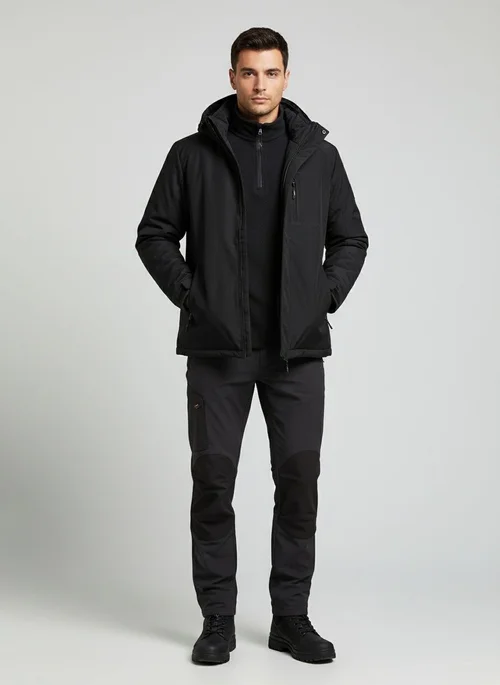 Giacca da uomo invernale casual, spessa e foderata in pile, con taglio 3D e cappuccio removibile, ideale per un look invernale più formale.