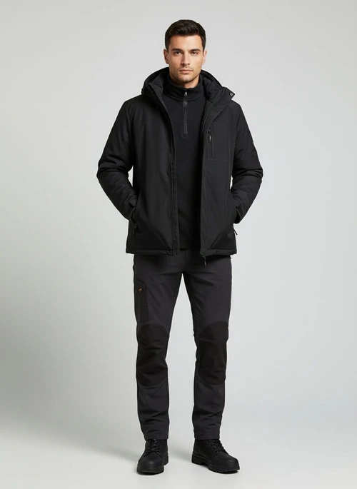 Veste homme doublée polaire épaisse, coupe 3D, capuche amovible, idéale pour les tenues décontractées d'hiver.