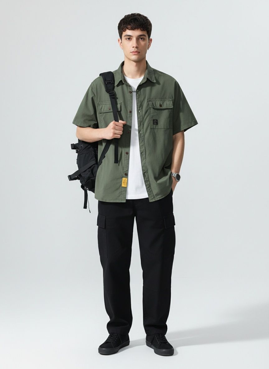 Multi-Pocket Retro Style Men's Shirt for Summer Casual Wear