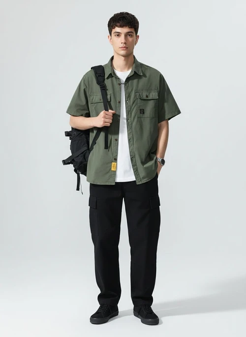 Multi-Pocket Retro Style Men's Shirt for Summer Casual Wear