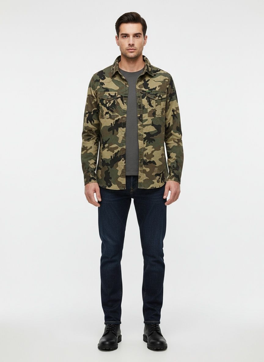 Camouflage Pattern Relaxed Fit Men's Shirt for Casual Wear