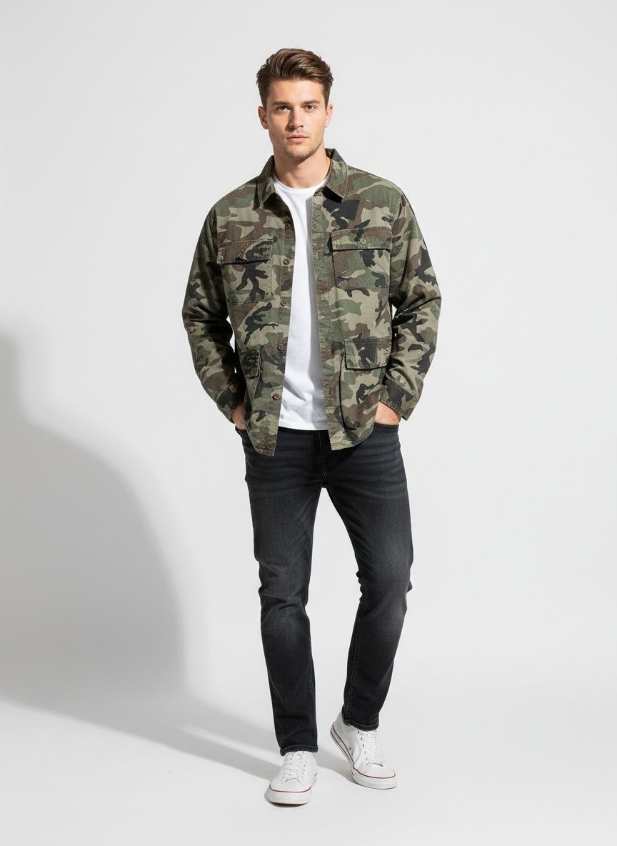 Camouflage Pattern Relaxed Fit Men's Over-Shirt for Casual Wear