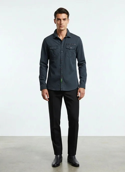 Vintage Inspired Stretch Fit Men's Cargo Shirt for Casual Wear