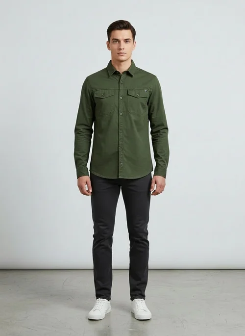 Stretch Multi-Pocket Loose Fit Men's Cargo Shirt for Casual Outdoor Wear