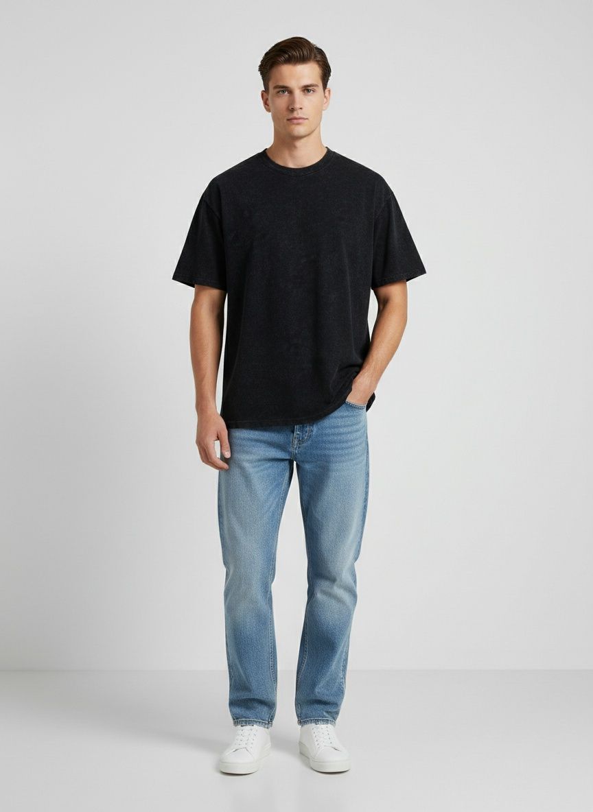 Relaxed Fit Garment Wash Men's T-Shirt for Summer Casual Wear