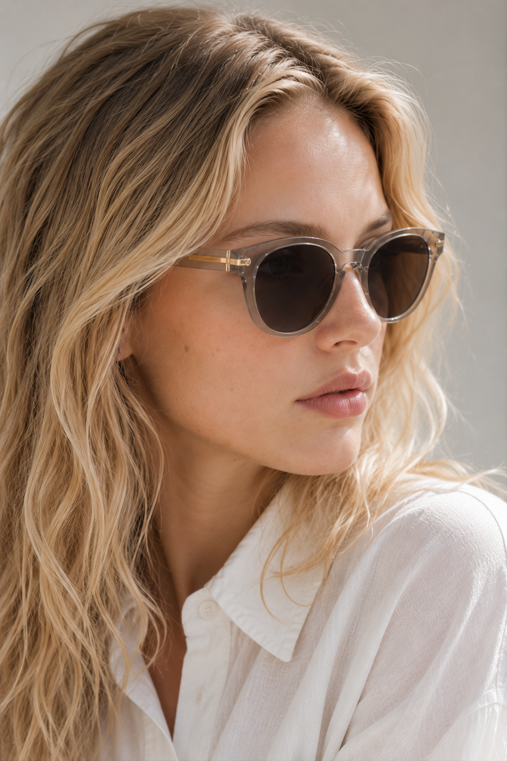 Lunettes de soleil ovales en plastique gris #BS2503-0009