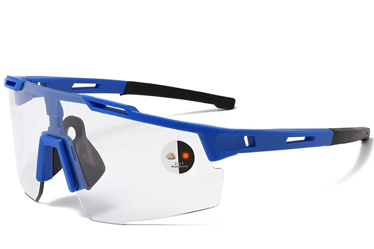 Lunettes photochromiques rectangulaires en plastique bleu #BS1725-0062