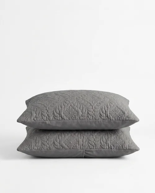 Quilted Washed Cotton Pillowcase 2 pcs - Water Repellent, Ultrasonic Embossed Breathable Skin-Friendly