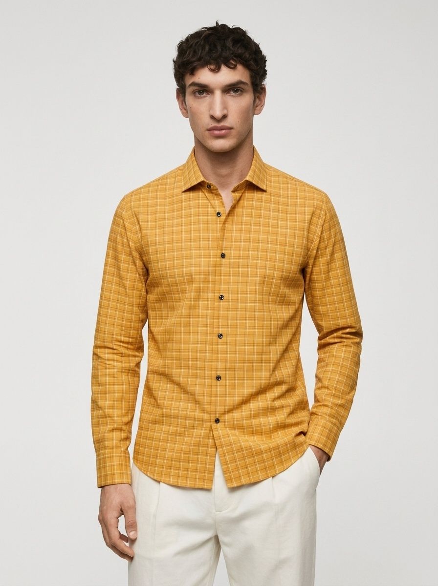 Camisa de manga larga a cuadros para hombre