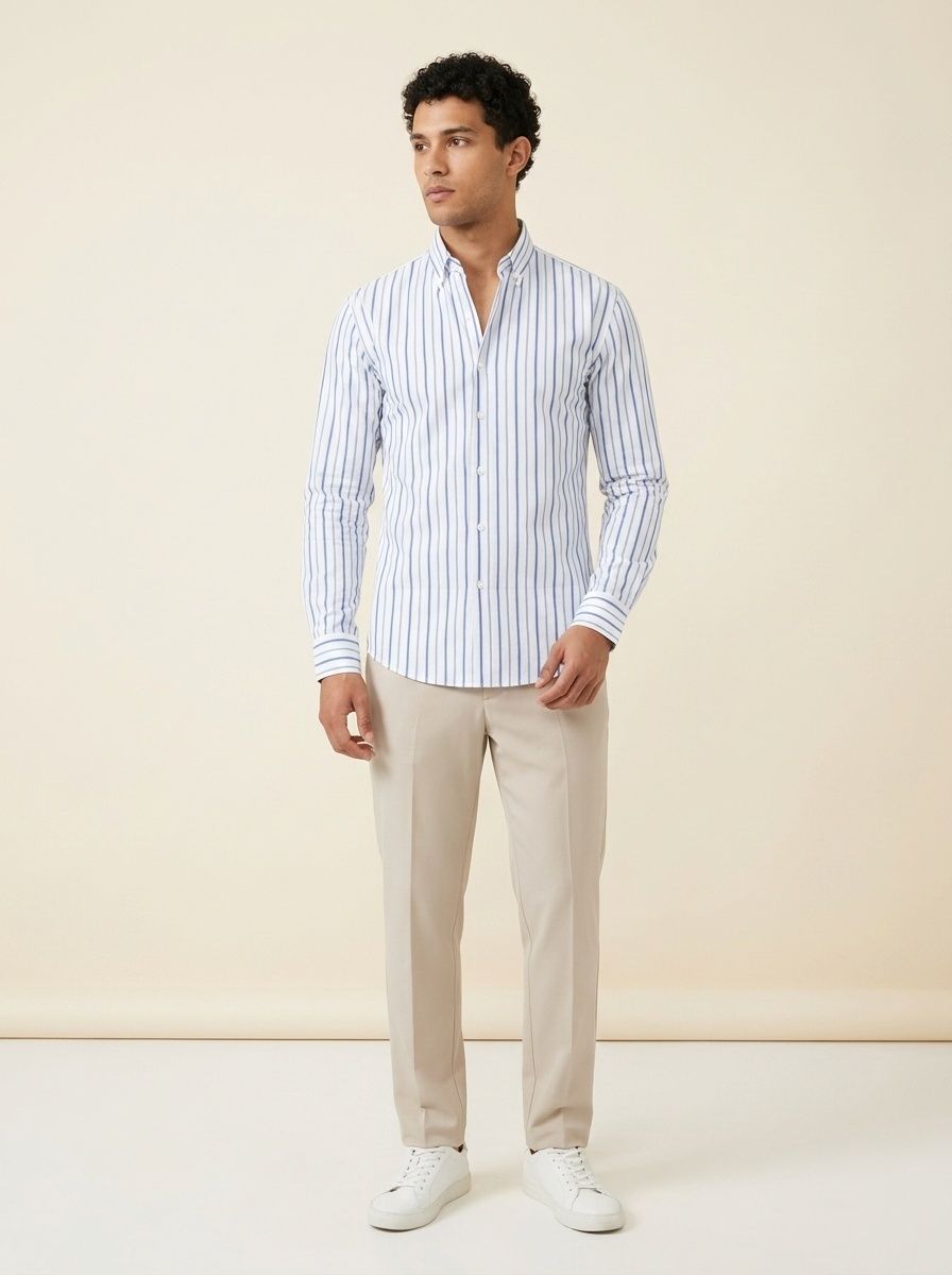 Camisa de hombre con cuello mao - Transpirable y con tacto de lino.