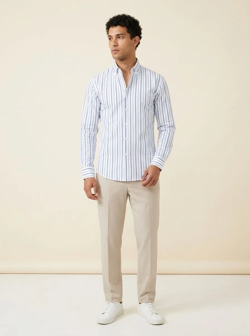 Camisa de hombre con cuello mao - Transpirable y con tacto de lino.