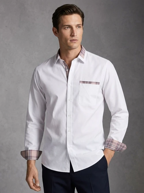 Camisa de hombre con cuello floral y bloques de color - Camisa de negocios elegante y sin arrugas