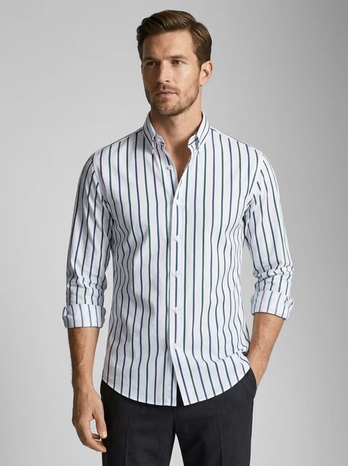 Camisa informal de hombre con cuello mao - Transpirable y con tacto de lino.
