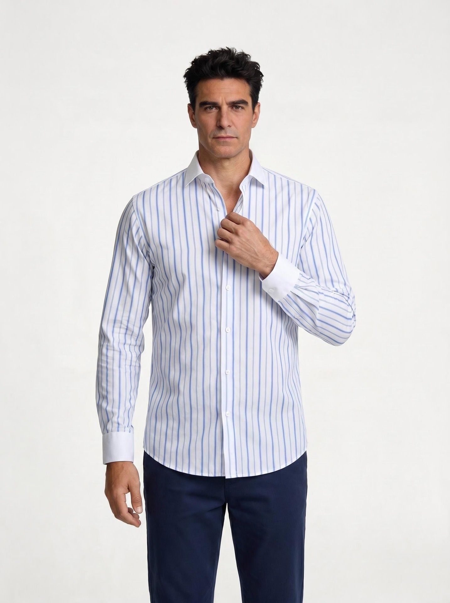 Camisas de vestir informales para hombre con cuello alto y rayas.