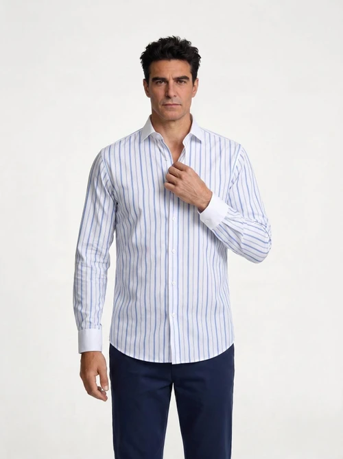 Camisas de vestir informales para hombre con cuello alto y rayas.