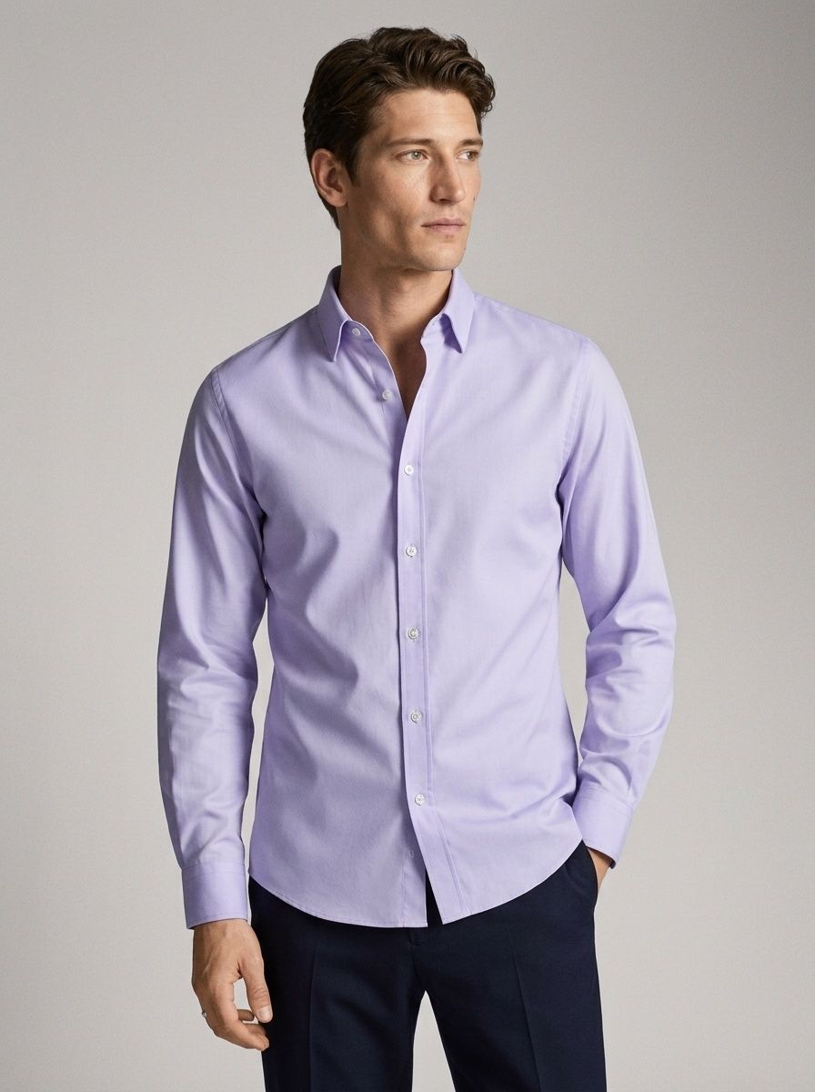 Camisa elástica de hombre con botones - Cuello clásico y cuello alto