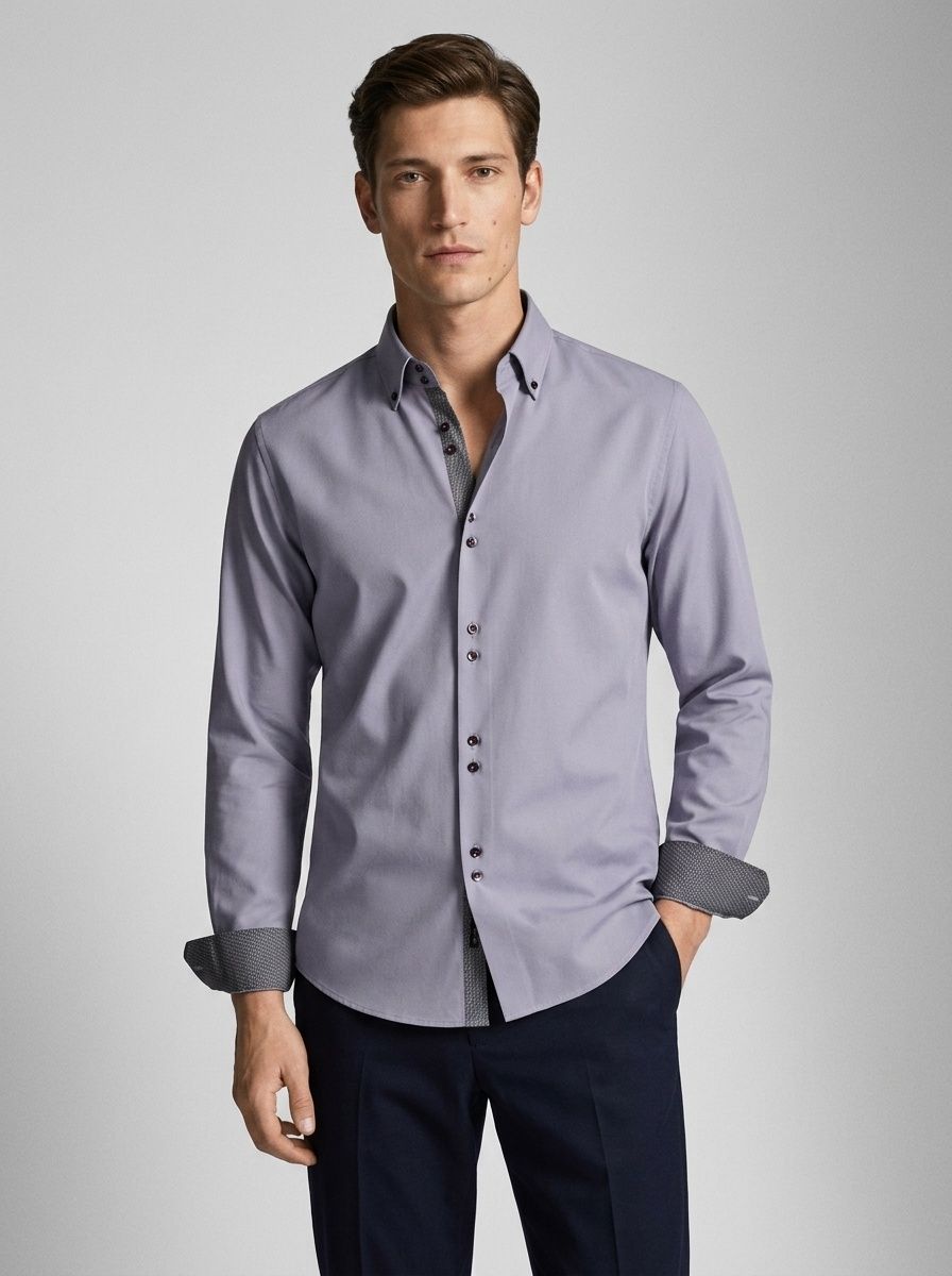Camisa de hombre de imitación de lino con cuello alto - Transpirable e informal