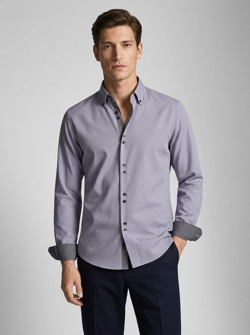 Camisa de hombre de imitación de lino con cuello alto - Transpirable e informal