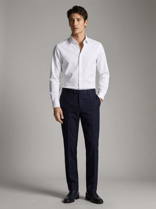 Camisa de hombre con cuello alto, imitación lino - Transpirable y elástica