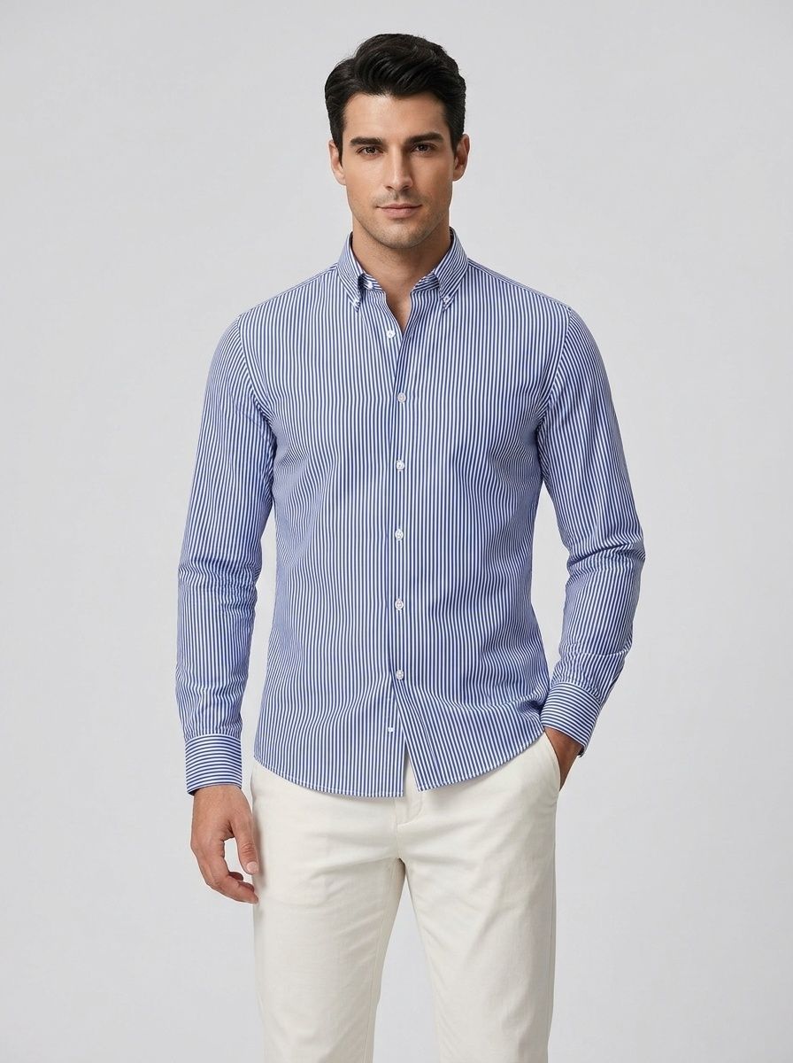 Camisa de hombre transpirable con cuello alto y tacto de lino.