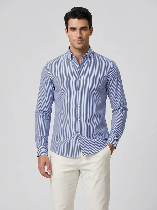 Chemise à col montant pour homme, respirante, aspect lin