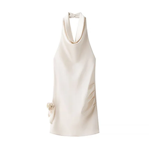 Sleeveless Backless Mini Dress - Floral Halter Neck KUN-00034