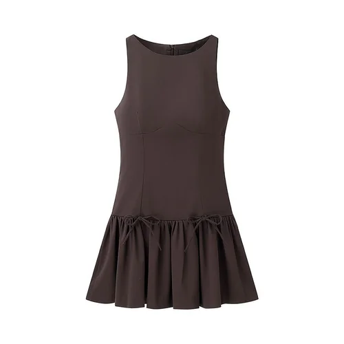 Sleeveless Bow Tie Round Neck Dress KUN-00149