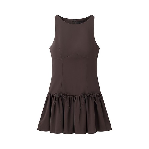 Sleeveless Bow Tie Round Neck Dress KUN-00149
