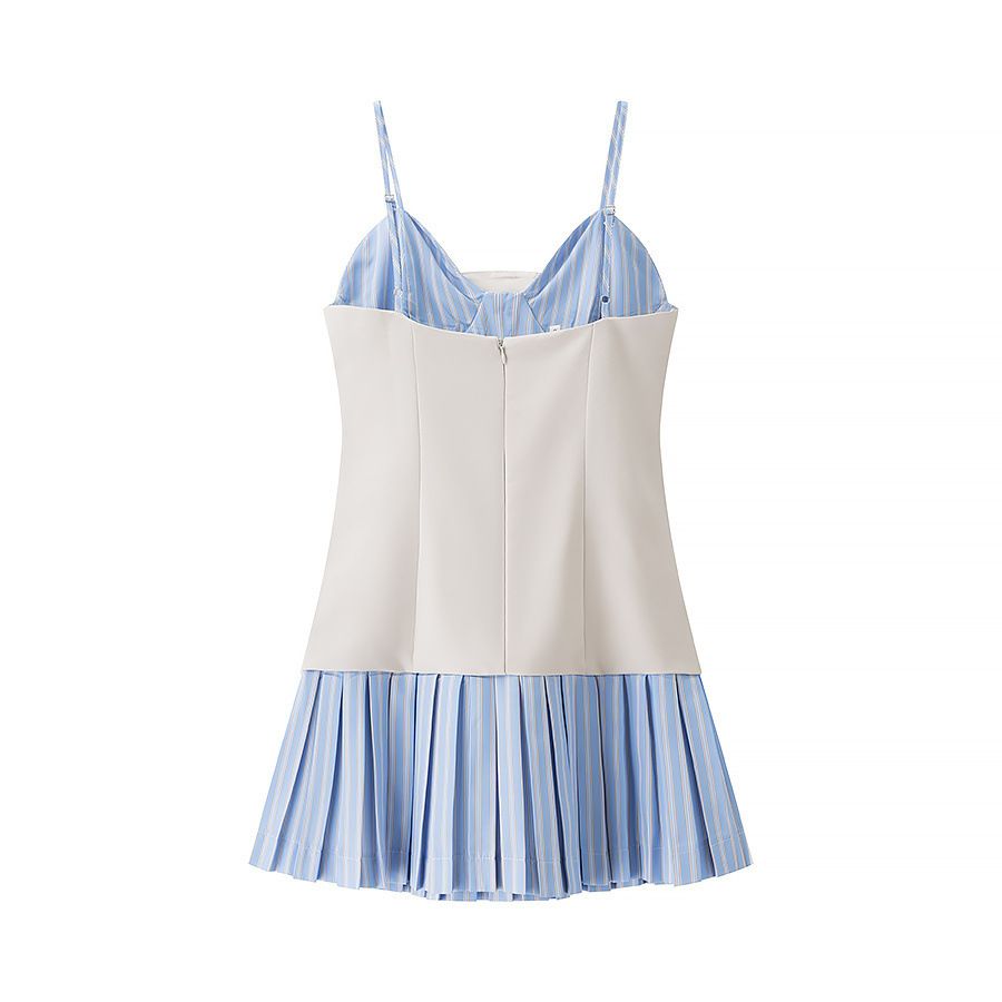 Poplin Patchwork V-Neck Sleeveless Cami Dress KUN-00008