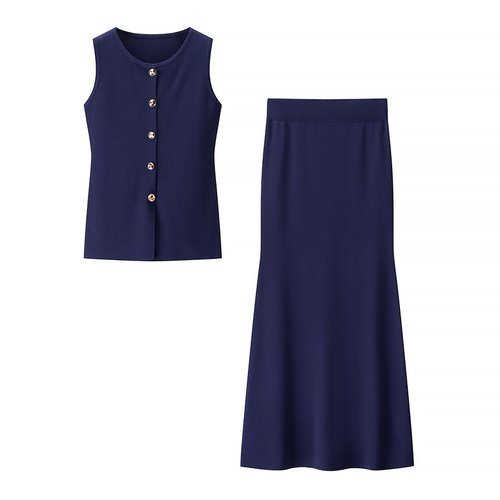 Gebreide top en rok set - Metallic gesp detail KUN-00010