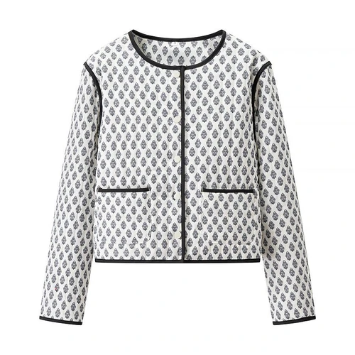 Cotton Floral Print Crew Neck Top - European Style KUN-00012